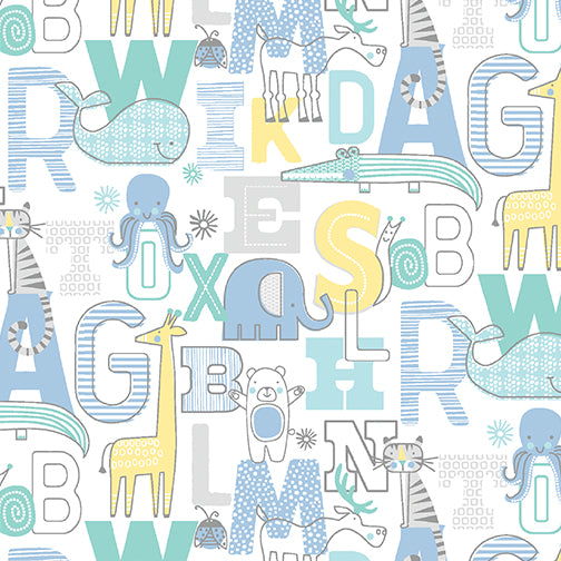 Adorable Alphabet Teal/Grey - Cotton Print