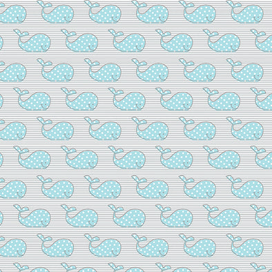 Adorable Whale Teal/Grey - Cotton Print