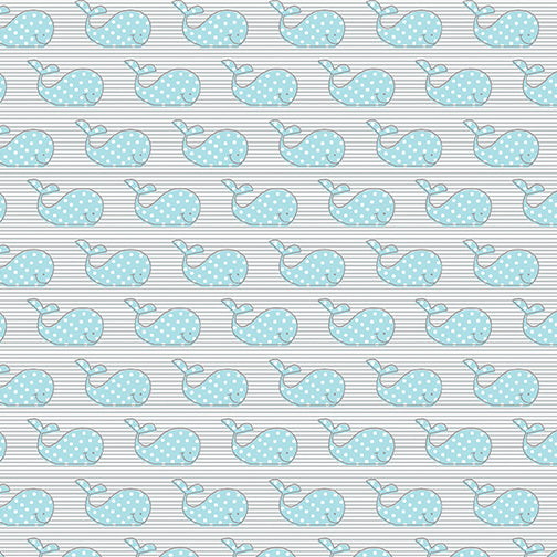 Adorable Whale Teal/Grey - Cotton Print