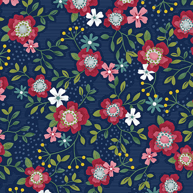Primrose Path Navy - Cotton Print