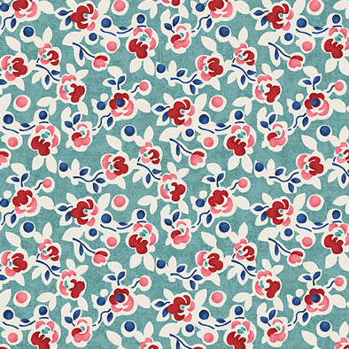 Posies Blue Grass - Cotton Print