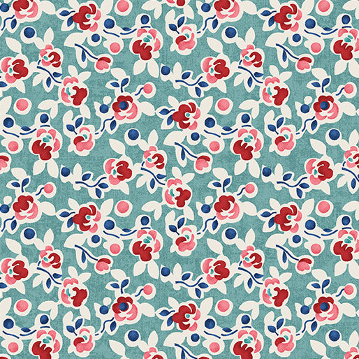 Posies Blue Grass - Cotton Print