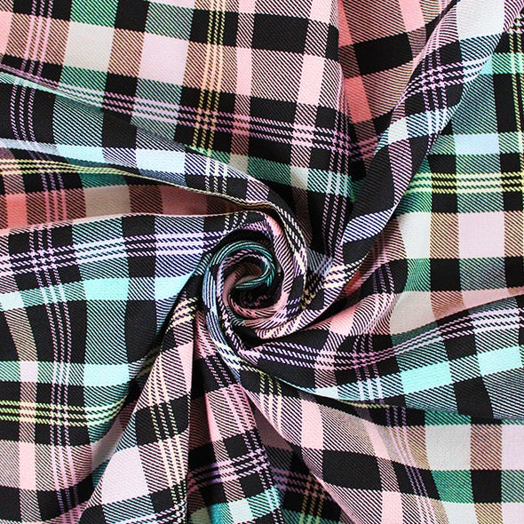 Pastel Rainbow Tartan - Poly/Viscose Check