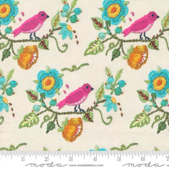 Bird Embroidery Vintage Soul - Cotton Print