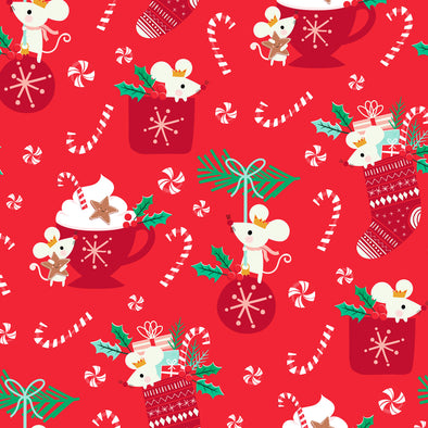 Cosy Christmas Candy Cane - Cotton Print