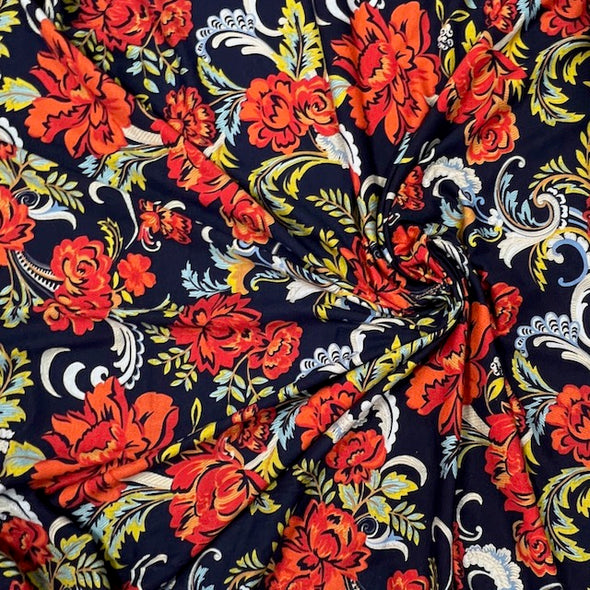 Navy Chintz Viscose Print