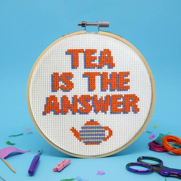 Tea is the Answer 5" Cross Stitch Kit by The Make Arcade