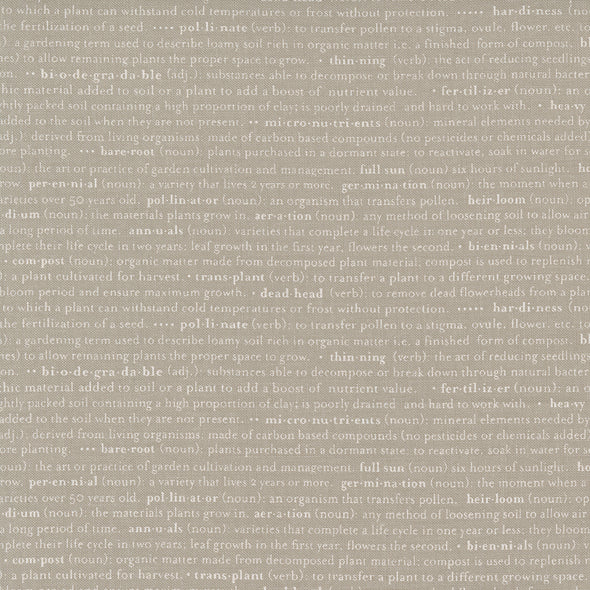 Flower Pot Words Taupe - Cotton Print