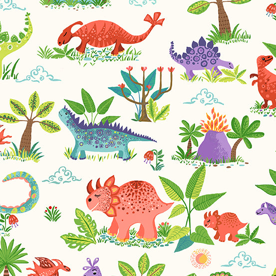 Scenic Dino Cream - Cotton Print