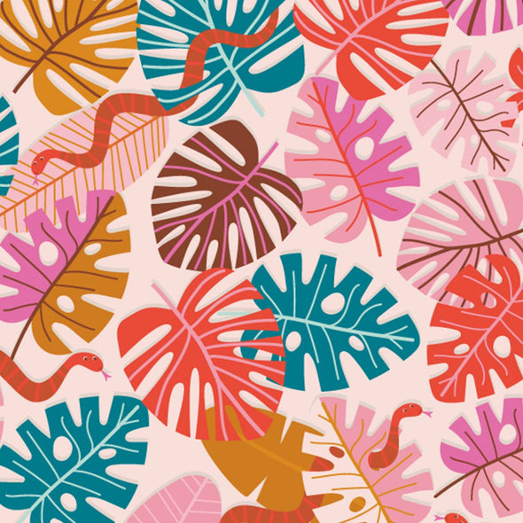 Dandelion Jungle Pink Palms - Cotton Print