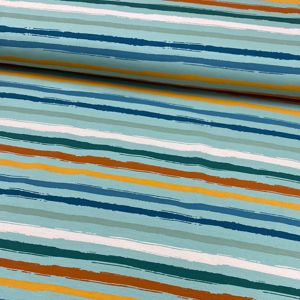 Mint Painterly Stripe - Brushed French Terry