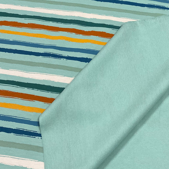 Mint Painterly Stripe - Brushed French Terry