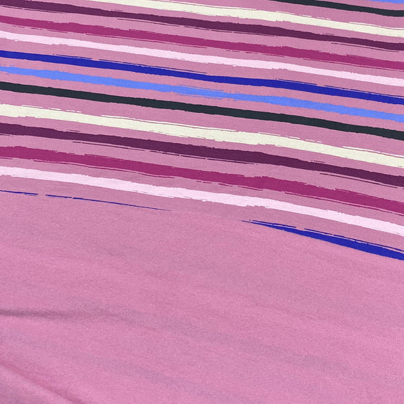 Pink Painterly Stripe - Brushed French Terry