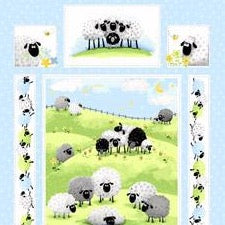 Blue Nursery Sheep - Printed Cotton Panel
