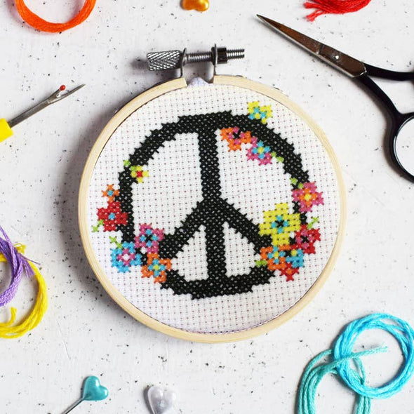 Peace & Love 3" Cross Stitch Kit by The Make Arcade
