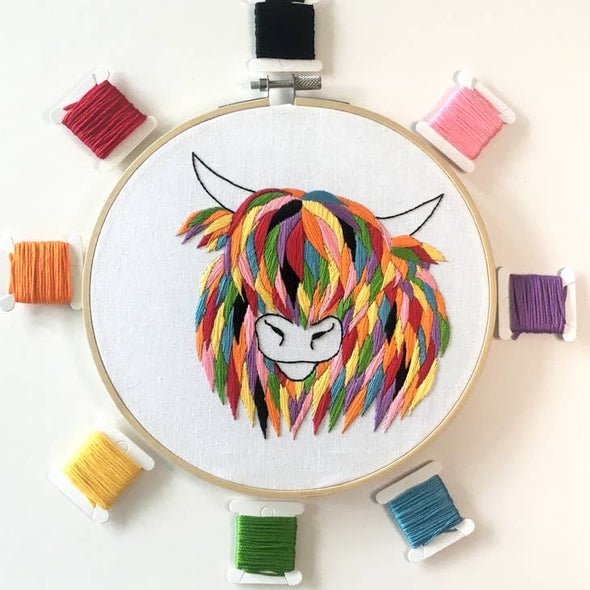 Highland Cow Embroidery Kit by Cinnamon Stitching